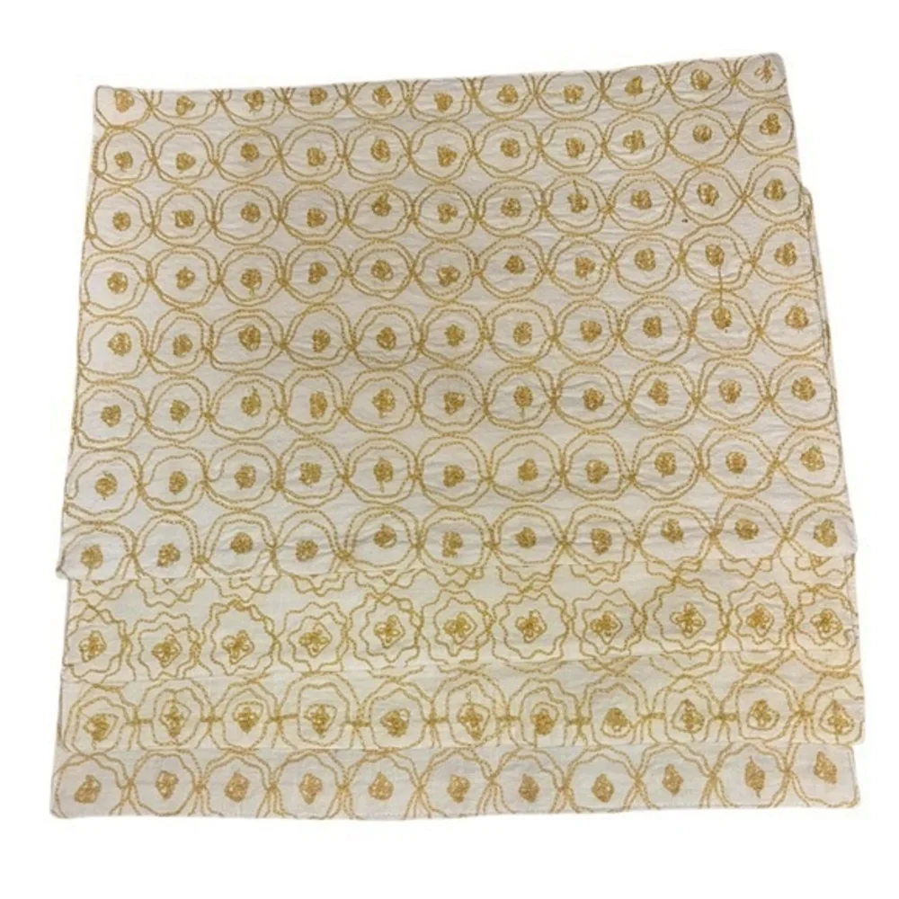 POTTERY BARN? Set of 8 Embroidered Cotton Placemats, natural & yellow/gold